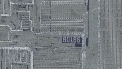 Microphotograph of an Intel 80186 processor