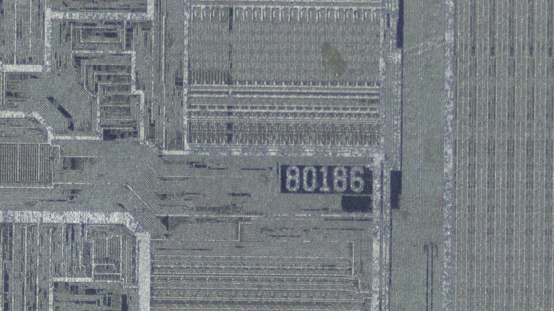 Microphotograph of an Intel 80186 processor