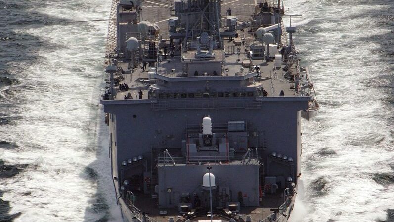 United States Navy ship sailing through the waters of the Persian Gulf