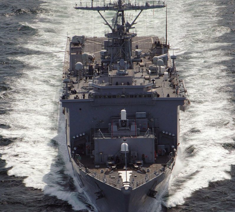 United States Navy ship sailing through the waters of the Persian Gulf