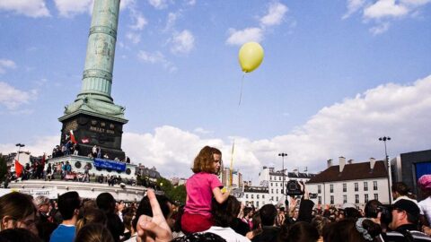 People gathering for a demonstration in a French city