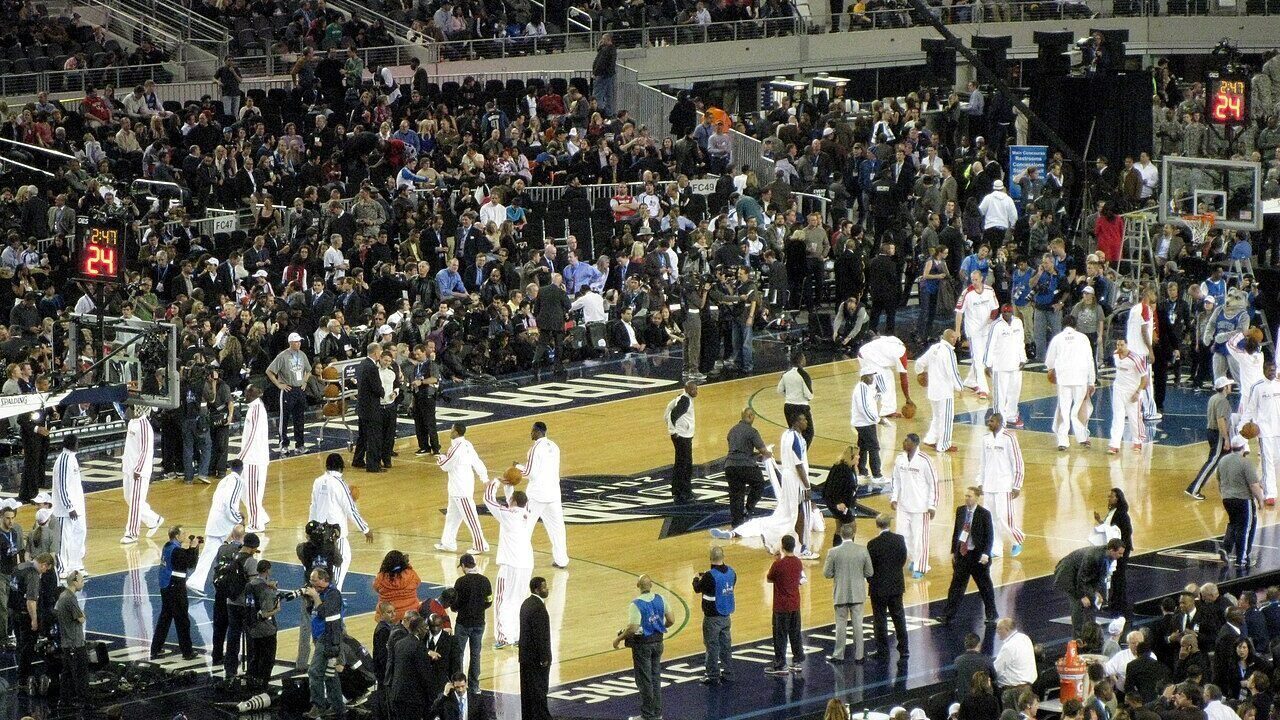 Basketball players during an NBA game