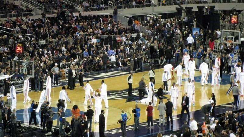 Basketball players during an NBA game
