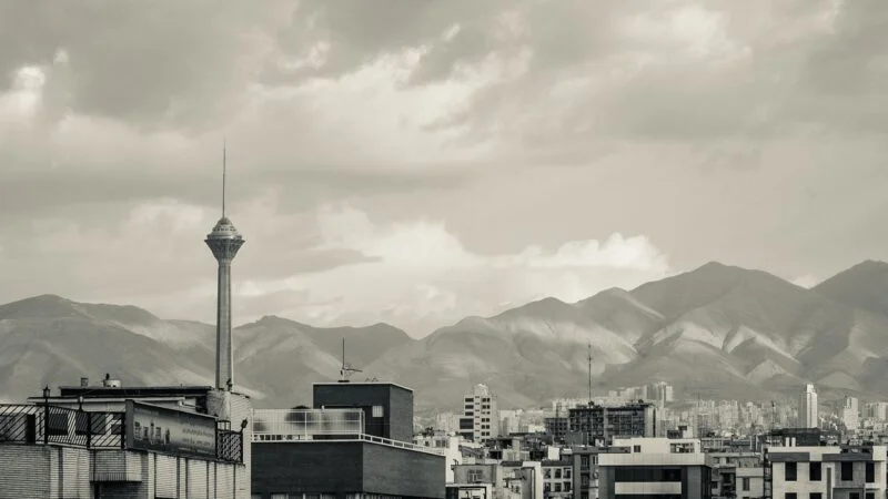 Tehran skyline with Milad Tower and the Alborz mountains