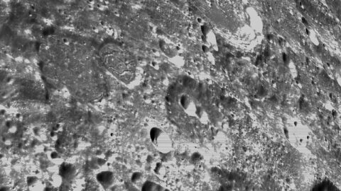 Close-up of the lunar surface photographed from the Orion spacecraft during the Artemis programme
