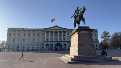Oslo Royal Palace square and statue in the Norwegian capital