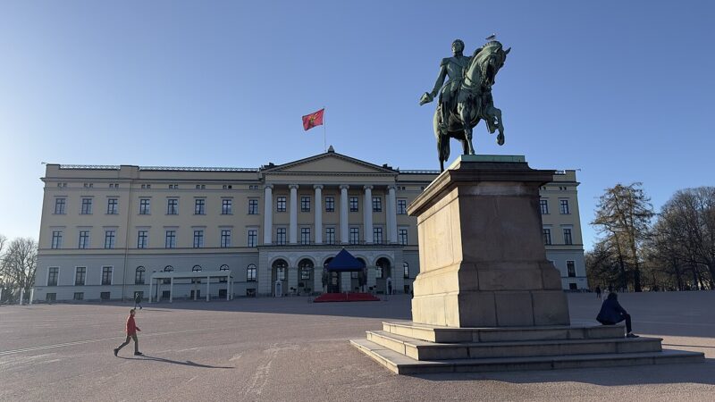 Oslo Royal Palace square and statue in the Norwegian capital
